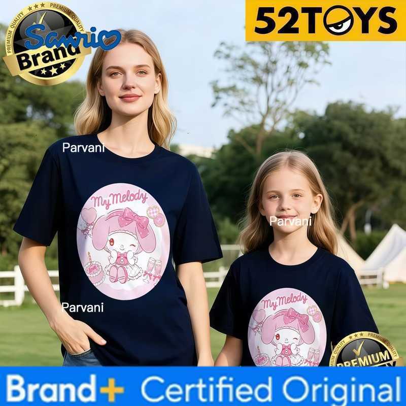 Sanrio 52TOYS My Melody Round Cake Print Family T-shirts 2026 Summer 100 Cotton Casual Loose Parent-Child Y2k Tees Single Piece3Pcs H260302