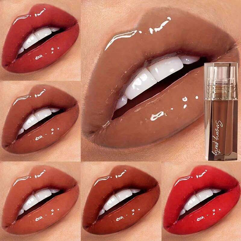 High Pigment Lip Gloss, Waterproof Long Lasting Moisturizing Liquid Lipstick, Berry Tones Shiny Full Lips Makeup H260302