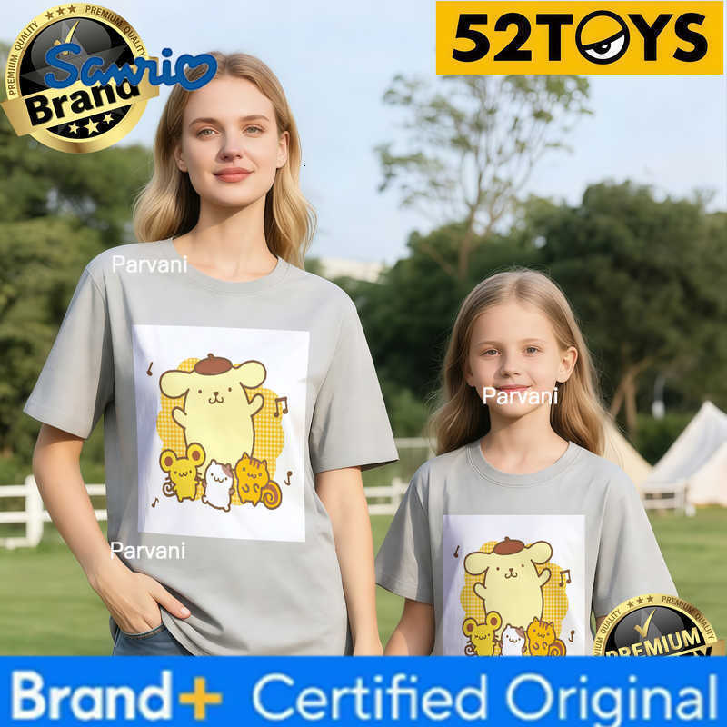 Sanrio 2026 Autumn-Winter Trending Pompompurin Little Friends Print 100 Cotton Parent-Child T-Shirts High Quality Loose Casual H260302