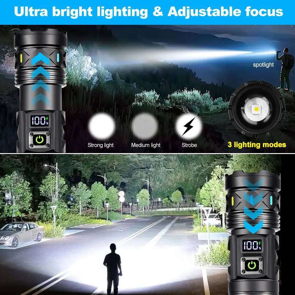6600MAH High Bright White Light Laser Aluminum Alloy Torch Hiking Telescopic Zoom Flashlight Outdoor Camping Lantern Z260301