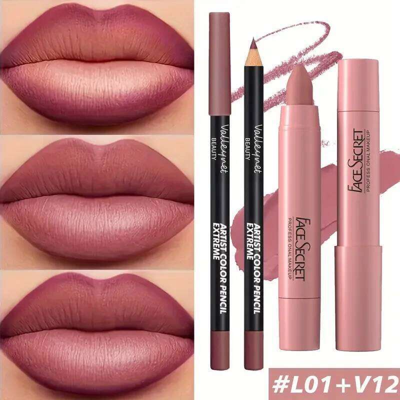 2pcs/Set Matte Velvet Lipstick - Long-lasting waterproof high-saturation non-sticky formula, deep berry tones, pink tones H260302