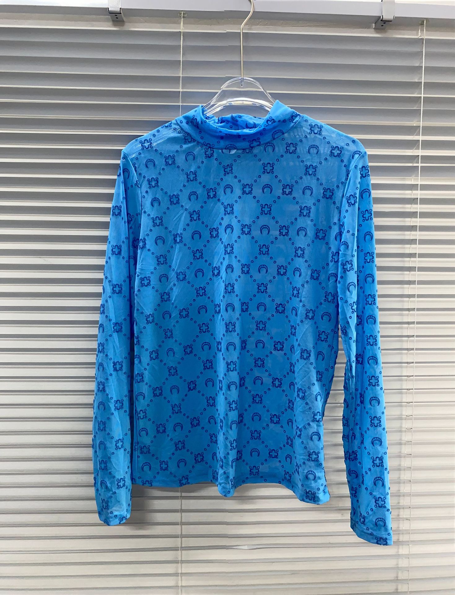 2026 Autumn Winter Turtleneck Mesh, Quilted Pattern, Thumbhole Long Sleeve, Sexy Design, Moon Print Flocked Sheer Top & Bottoms