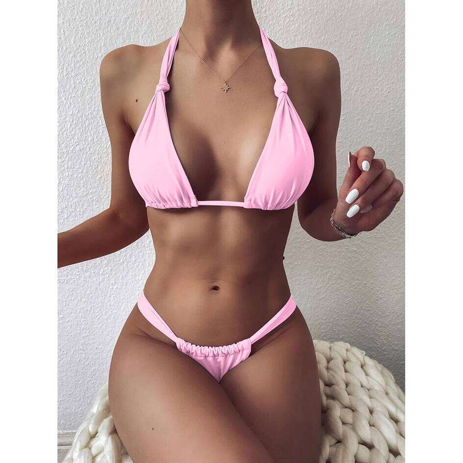 Sexy Micro Bikini 2024 Woman Swimsuit Mini Thong Bikinis Set Beachwear Halter Top Swimwear Women Swimming Wear for Bathing Suit Z260301