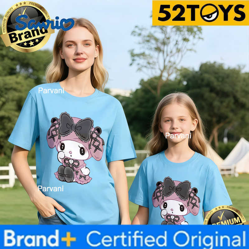 Sanrio 2026 Summer Family Must-Have 52TOYS Kuromi Print T-Shirts Casual Loose 100 Cotton High Quality Parent-Child Tees Single Piece H260302