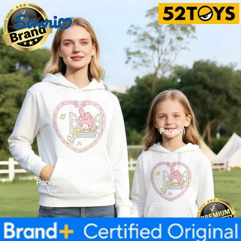 Sanrio 2026 Autumn-Winter Trending My Melody Heart Lace Print 100 Cotton Parent-Child Hoodies High Quality Loose Casual Breathable H260302