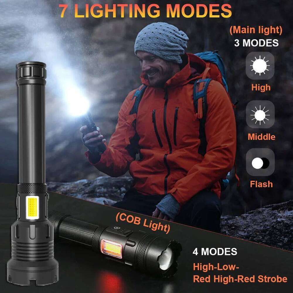 2025 New 15000mAh XHP390 Ultra Powerful Flashlight 10000000LM Zoomable USB Rechargeable Lantern 2200LM Torch for Outdoor Camping Z260301