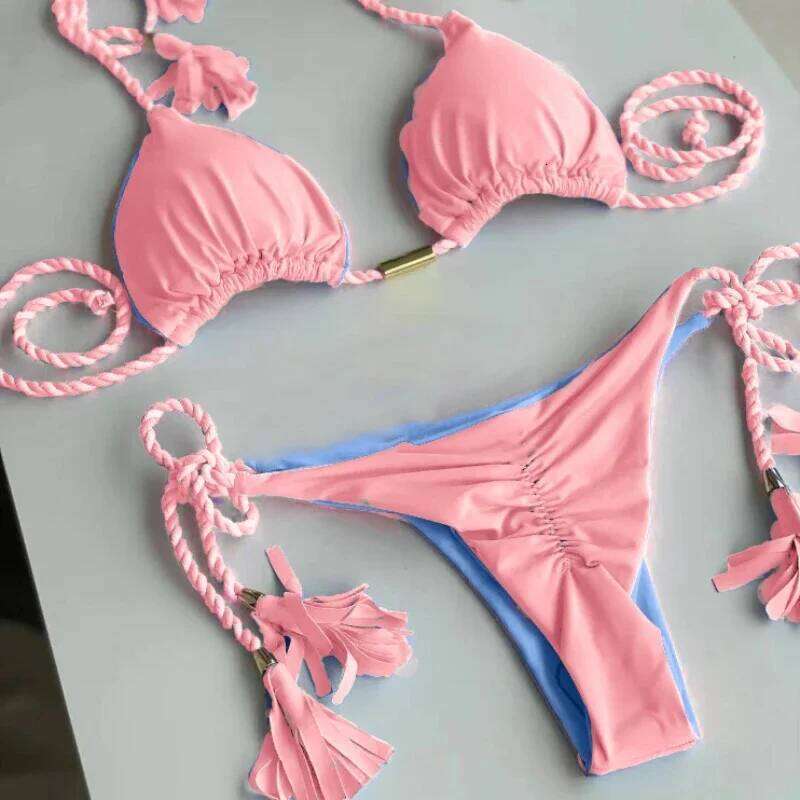 Swimsuit Women Bikinis Sexy Drawstring Beachwear Leopard Two-pieces Swimwear Bathing Suit Lace Up Bikini Set Biquinis Z260301