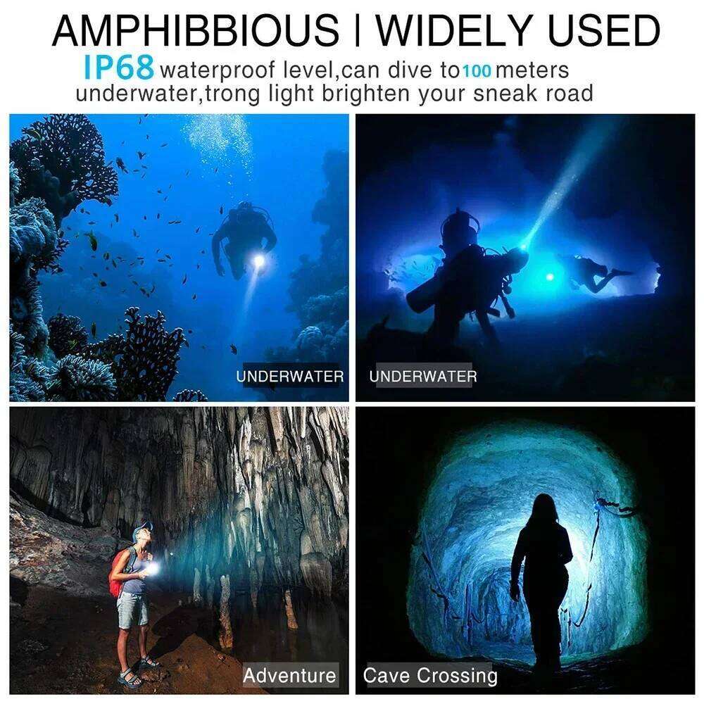 Super bright Diving Flashlight IP68 highest waterproof rating Professional diving light Powered by 18650 battery With hand rope Z260301