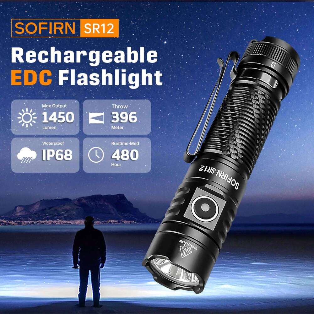 Sofirn SR12 1450lm Pocket Flashlight SFT25R LED Spotlight 396m Powerful Torch with Magnetic Tailcap Z260301