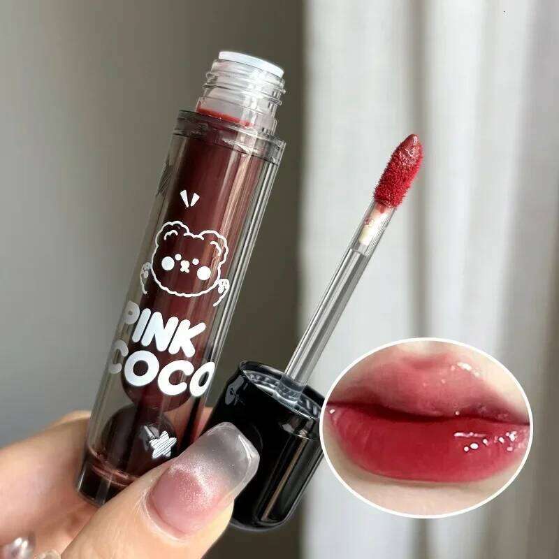 Dark Brown Mirror Lip Glaze Water Light Moisturizing Non-stick Cup Highly Pigmented Red Liquid Lipstick Lips Makeup Cosmetic H260302