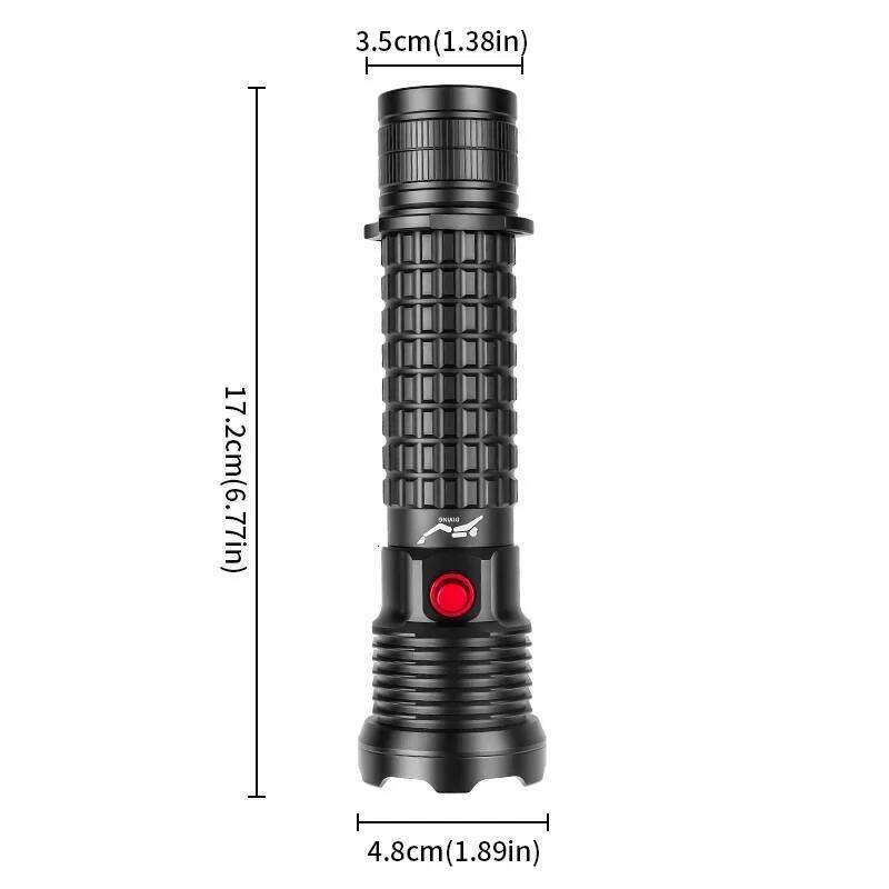 Diving Flashlight Rechargeable Strong XHP70 Focus Dive Torch Waterproof Submersible Lighting IPX-8 Underwater Flash Light Z260301