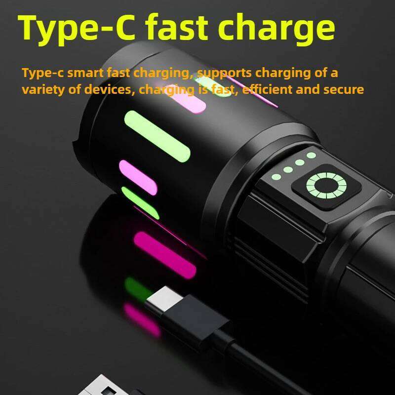 2000m White Laser Zoom Flashlight Type C Quick Charge IPX4 Waterproof 3 Lighting Modes High Lumens Torch for Outdoor Adventure Z260301