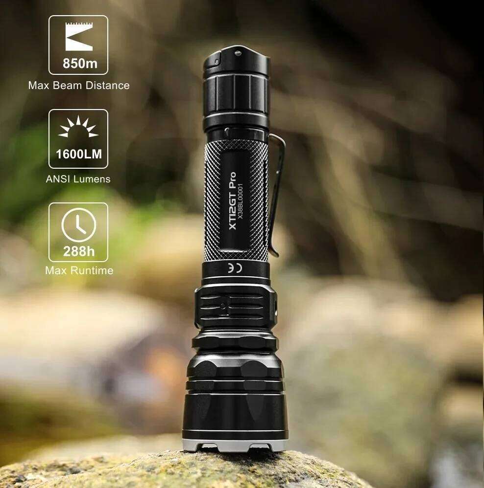 KLARUS XT12GT PRO Rechargeable Tactical Flashlight Luminus SFT40 1600LM Torch Light by 21700 Battery for Daily Carrying Patrol Z260301