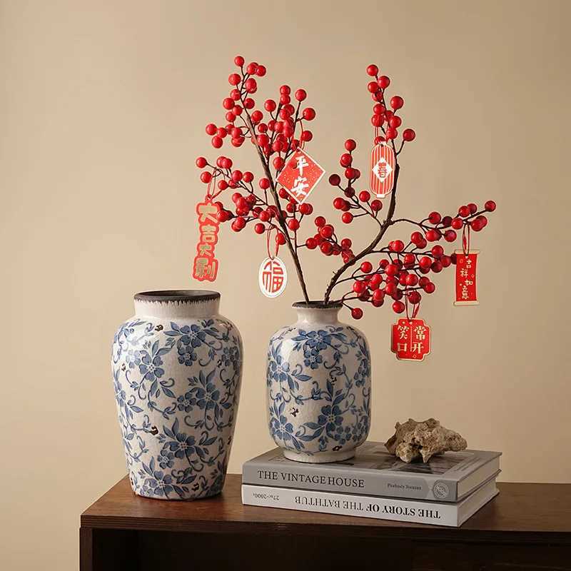 Blue and White Porcelain Vase Chinese Style Flower Arrangement Living Room Home DecorT260302