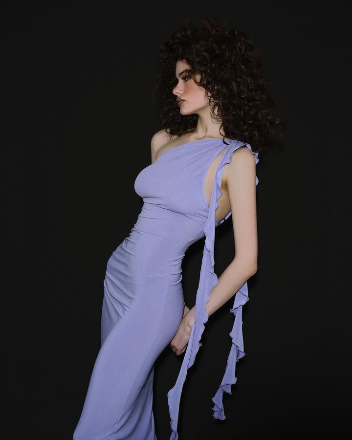 Designer women sexy one shoulder diagonal tie backless dress summer purple long backless robe elegant and fashionable party dinner long dress