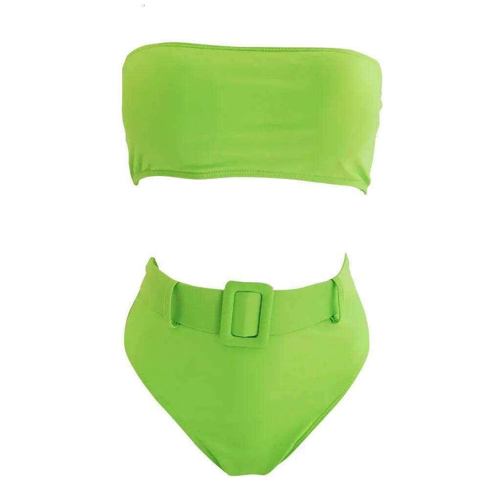 2025 Sexy Bandeau Women Swimwear Swimsuit Push Up Solid High Waist Bikinis Set Bathing Suit Bikini Female Waistband Decor Z260301