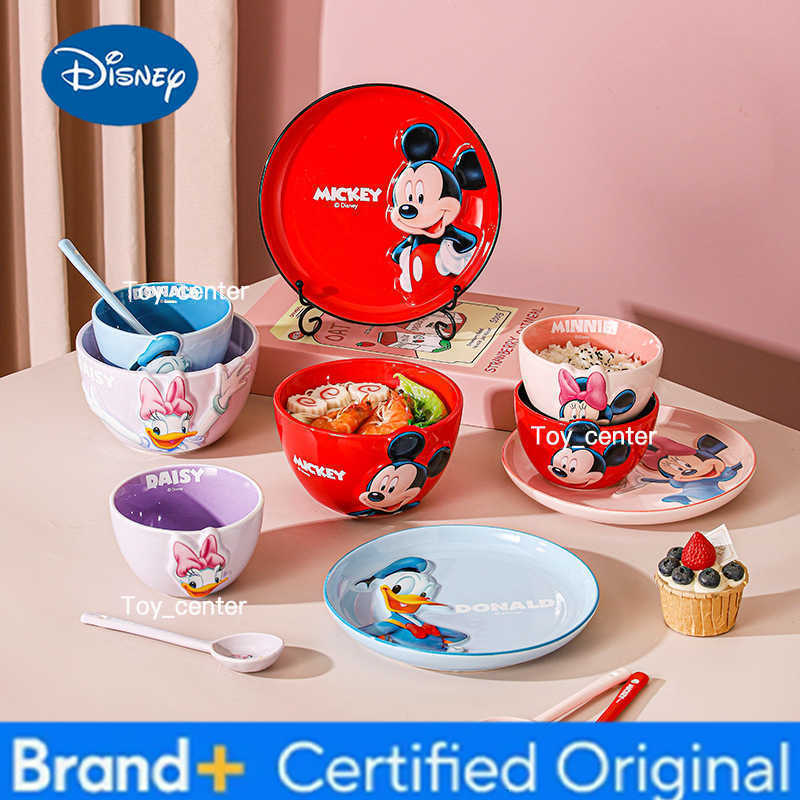 Disney Mickey And Friends Embossed Ceramic Bowl Plate Set 3d Cartoon Tableware Home Kitchen High Aesthetic Christmas Gift Box H260302