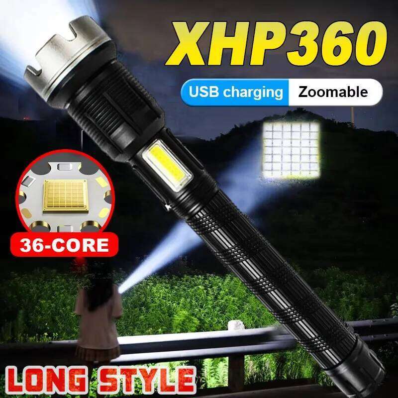 8000000LM XHP360+COB Powerful LED Flashlight Aluminum Torch With USB Charging Long Range Camping Zoom Lanterns Z260301