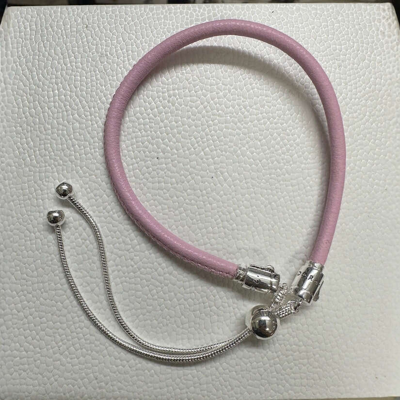 925 silver pink leather bracelet rose gold color fit silver charms beads DIY bracelet for women jewelry accessories Wholesale