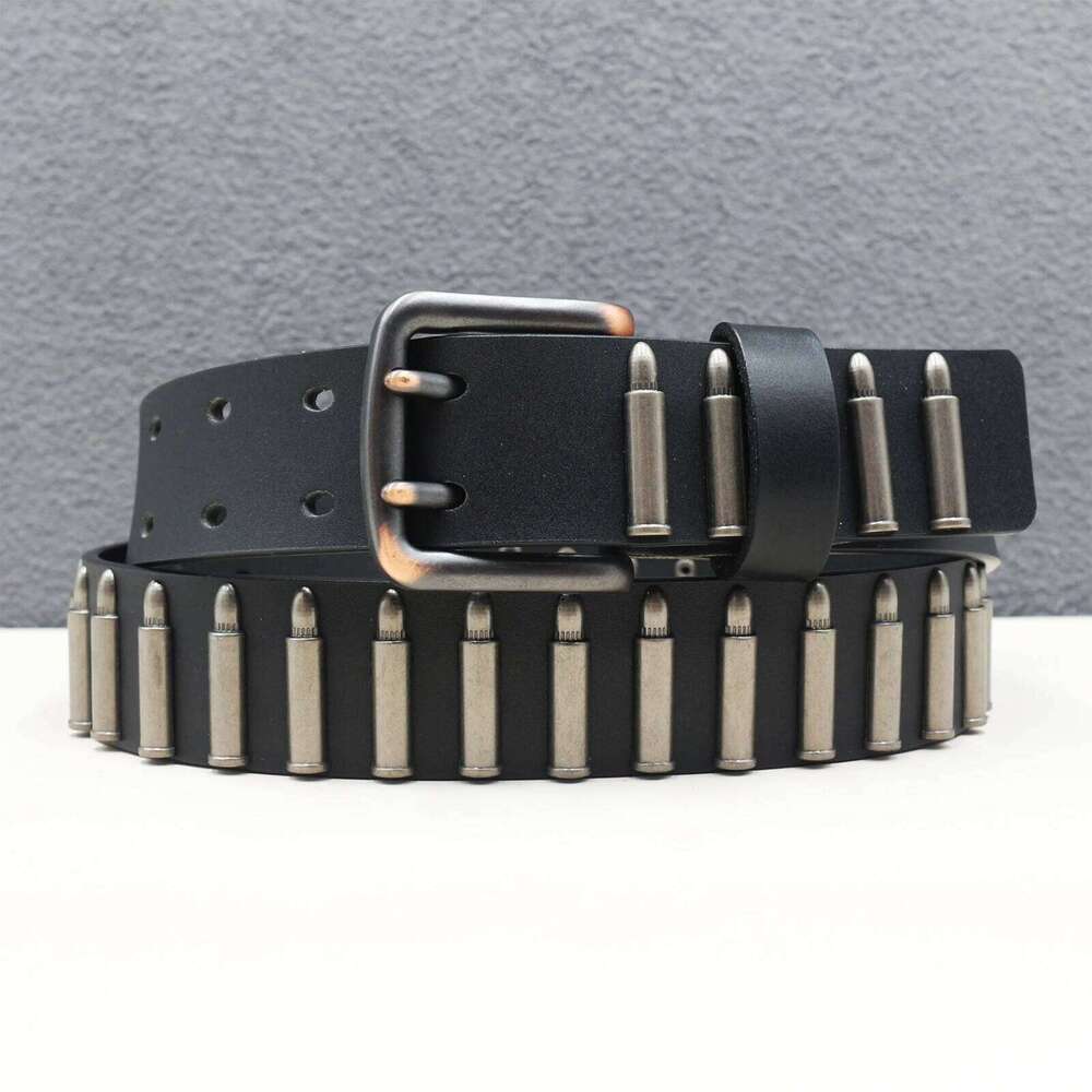 Heavy duty Whole row Simulation bullet Metal Rivet Men&Women's Genuine Leather Belt Punk Rock With Double pin buckle S260228