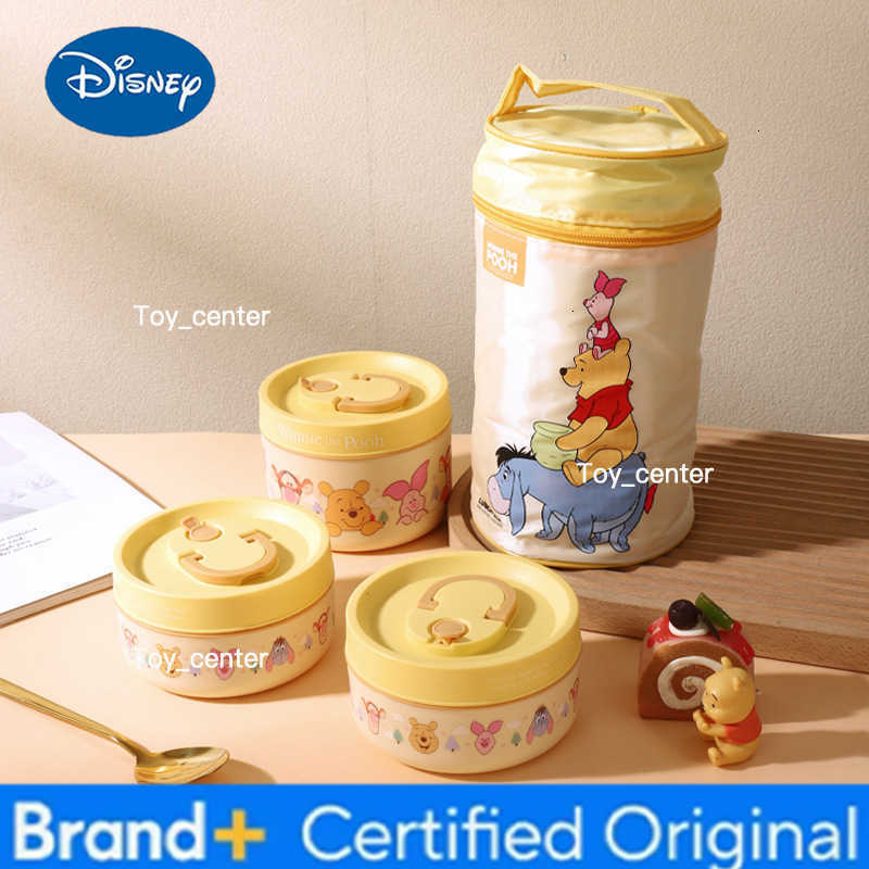 Disney Mickey Pooh Bear Stainless Steel Insulated Lunch Box 3 Piece Set Bento Bag Work Outdoor Picnic Portable with Lid Bowl Tableware H260302