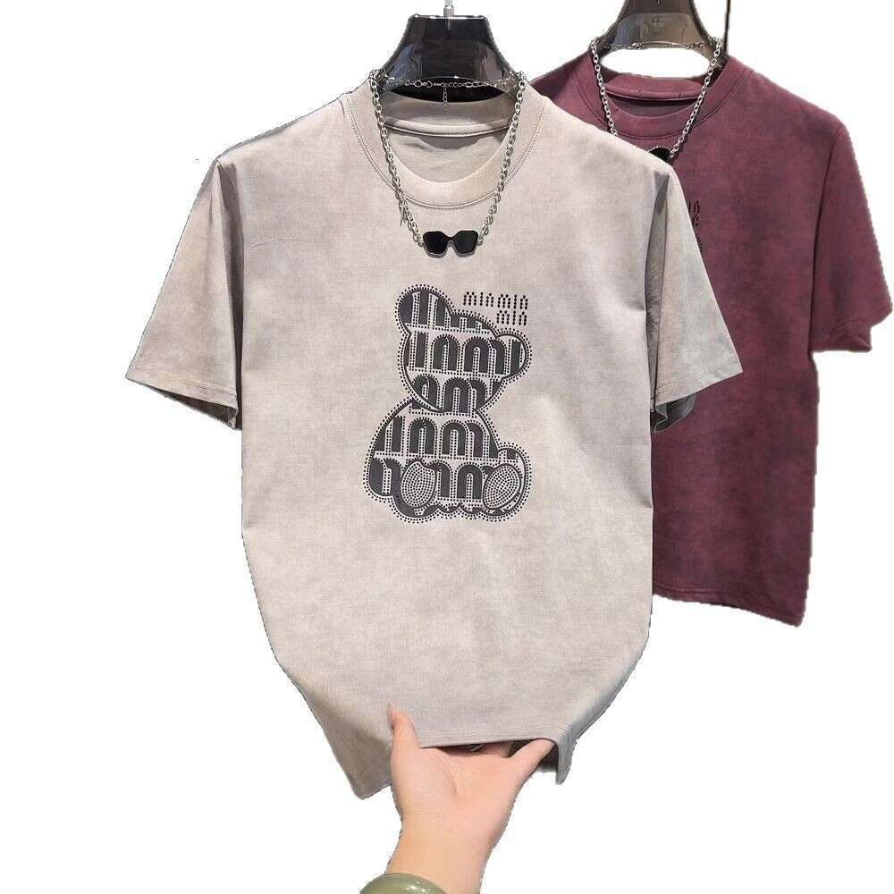 Summer New Trendy Rhinestone Printed Short T-Shirt Men's Fashion Casual Breathable Half Sleeve Ins