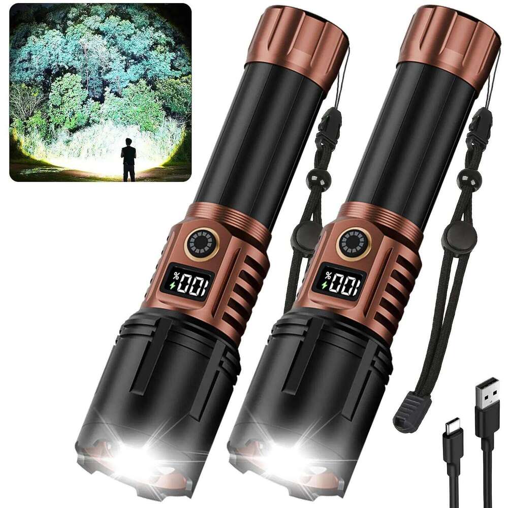 Super Bright High Lumens Flash Light, 5 Modes Zoomable Torches with LCD Digital Display, Powerful Handheld LED Flashlights Z260301