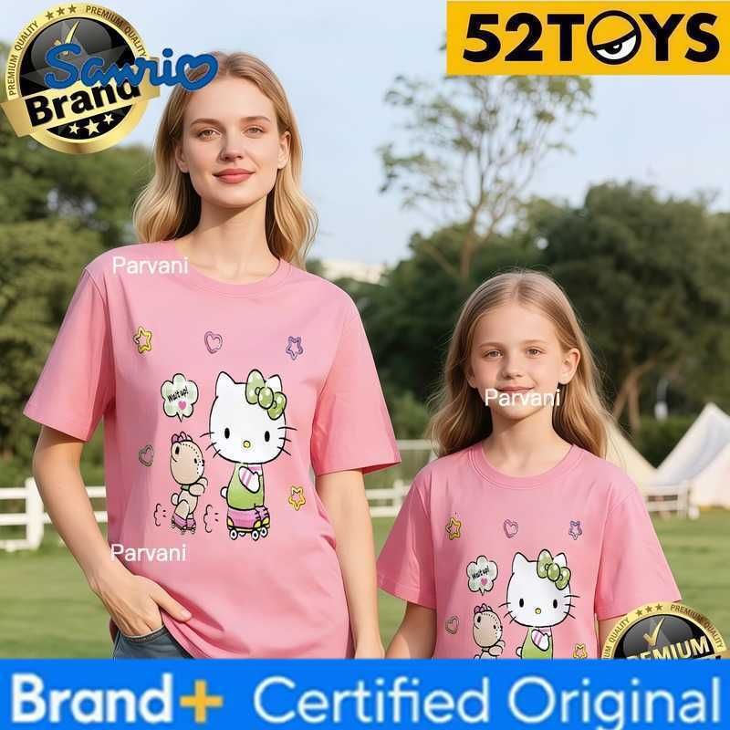 Sanrio 52TOYS Hello Kitty Friend Print Family T-shirts 2026 Summer 100 Cotton Casual Loose Parent-Child Y2k Tees Single Piece3Pcs H260302