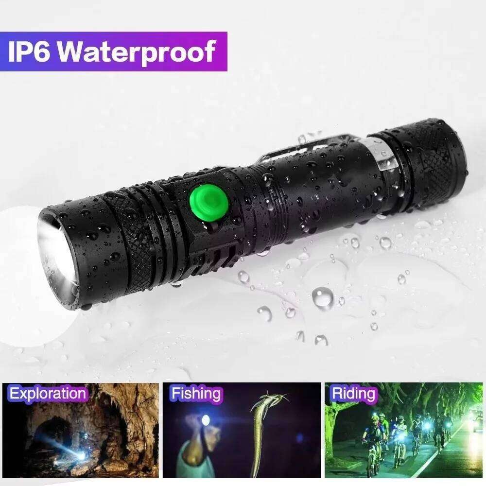 Portable Ultra Bright Flashlight Rechargeable 18650 Battery LED Torch Water Resistant USB Charging Bicycle Light Z260301