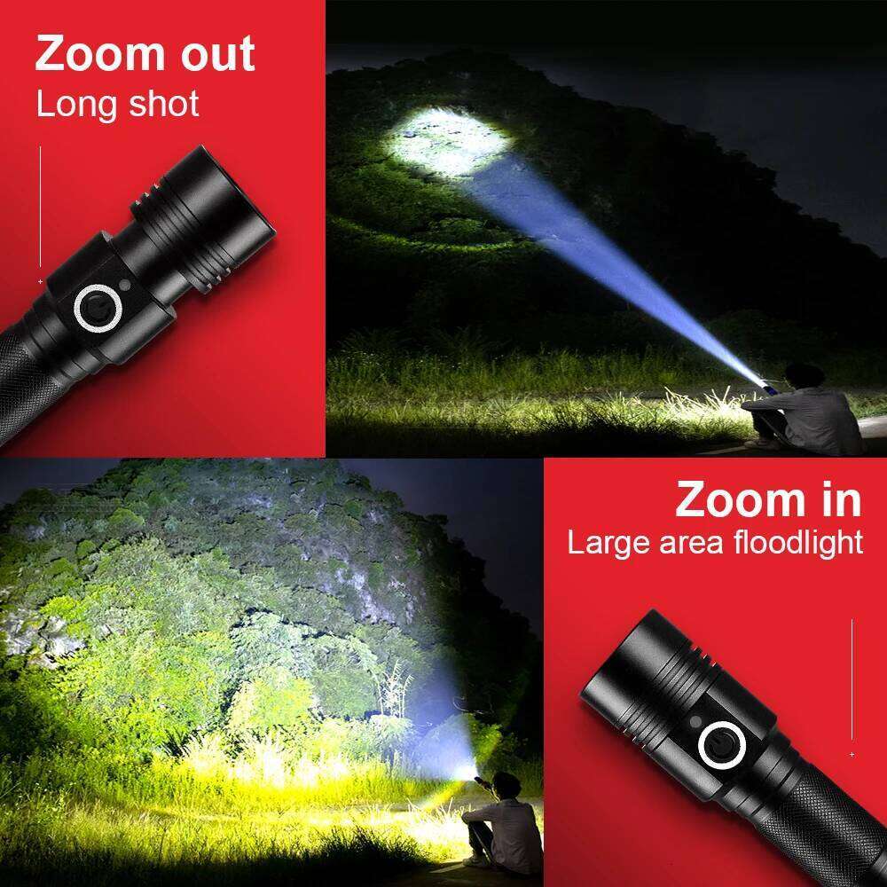 Newest High Power LED Flashlight USB Charging Long Range Zoom Tactical Torch Aluminum Alloy Camping Fishing Waterproof Lantern Z260301