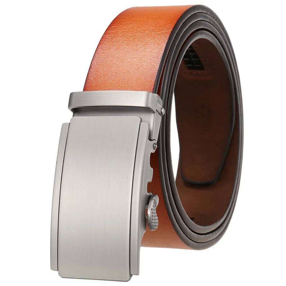 Plyesxale New Fashion Yellow Brown Ratchet Belt For Men 100% Genuine Leather Automatic Buckle Casual Trouser Belts Strap B767 S260228