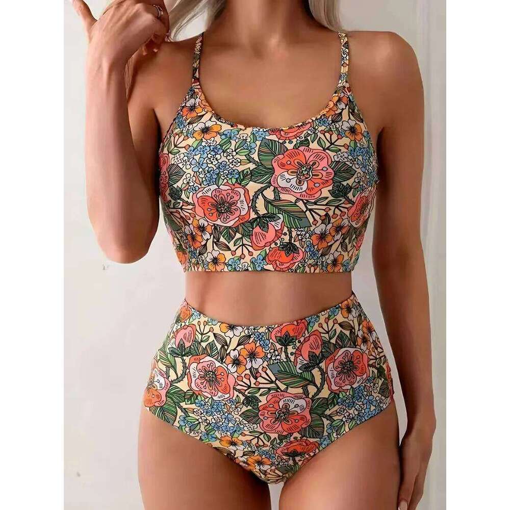 Print High Waisted Bikini Sexy Ruched Top & Cheeky Bottom Y2K Swimsuit 2026 Summer Floral Vintage Bathing Suit Beachwear Z260301