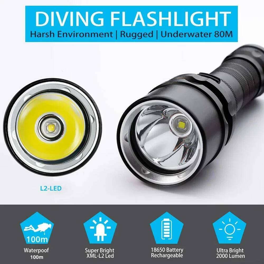 Super bright Diving Flashlight IP68 highest waterproof rating Professional diving light Powered by 18650 battery With hand rope Z260301