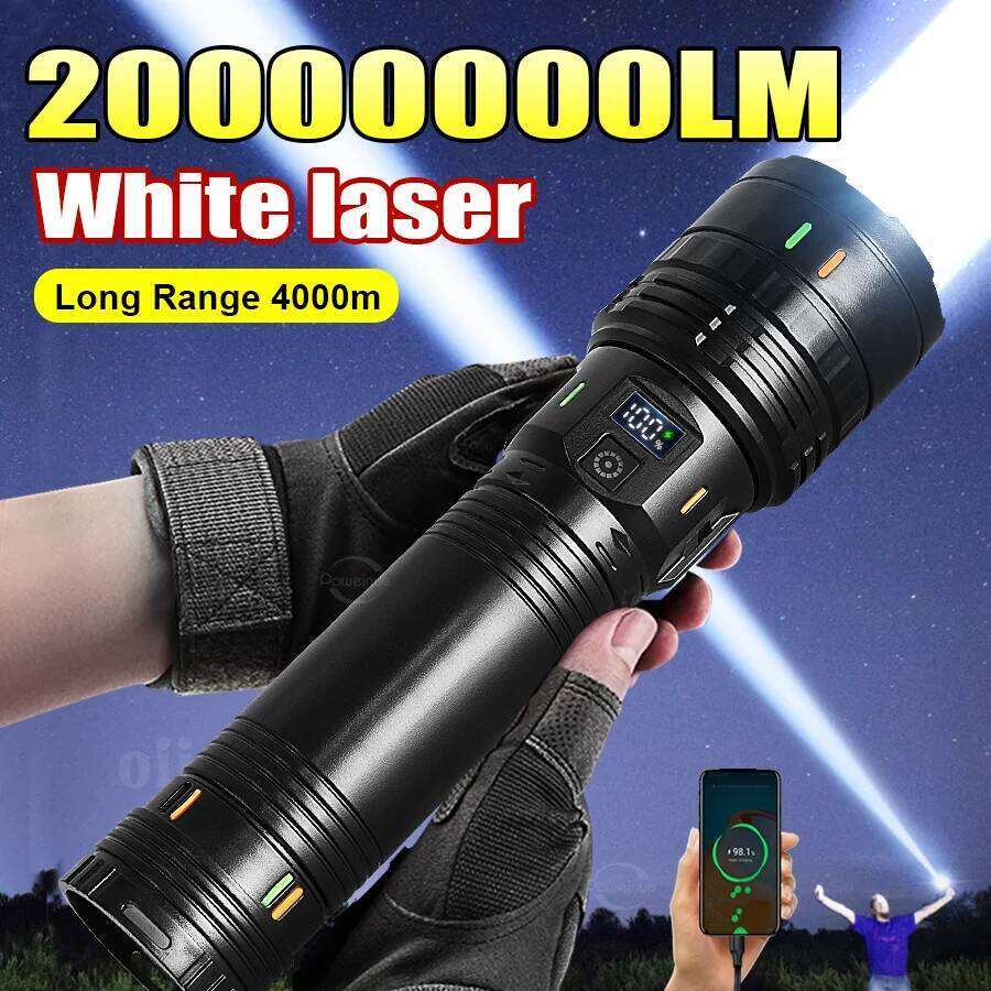 2025 White Laser Most Powerful Flashlights Super Bright Long Range Torch 20000000LM High Power Rechargeable LED Camping Lantren Z260301