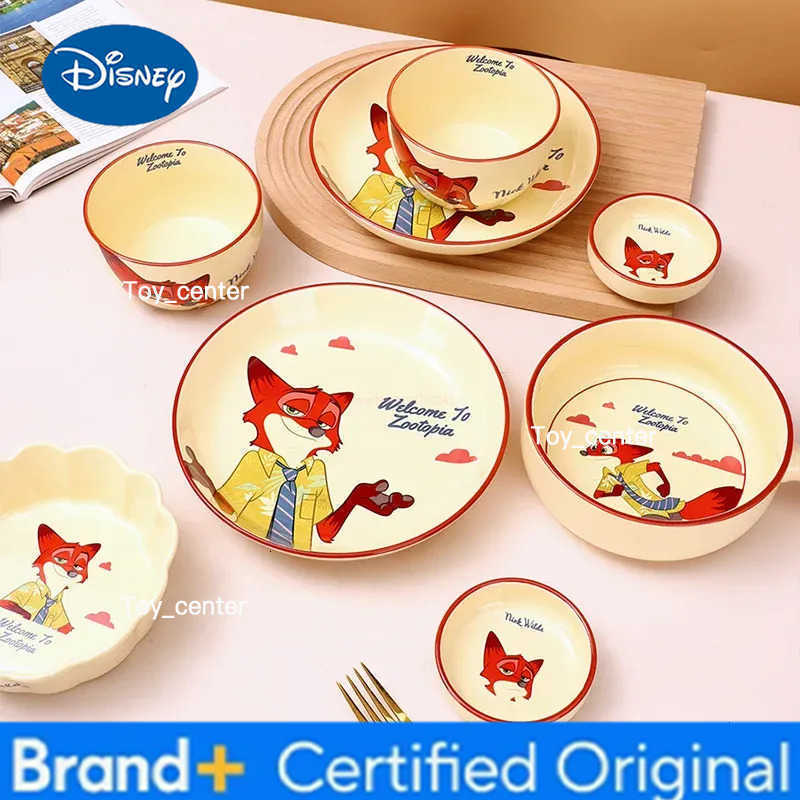 Disney Anime Cartoon Ceramic Tableware Set Zootopia Nick Wilde Household Fox Tableware Ceramic Cute Rice Bowls Dishes Plate Deco H260302