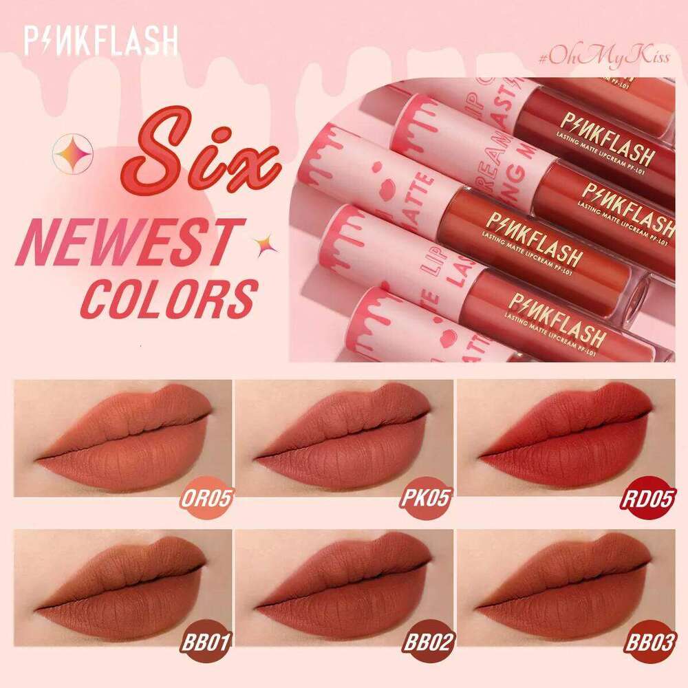 PINKFLASH Wholesale Matte Lipstick Soft Red Nude Pink Melting Cream Waterproof Makeup Lipgloss Not Fade Mud Lip Tint H260302
