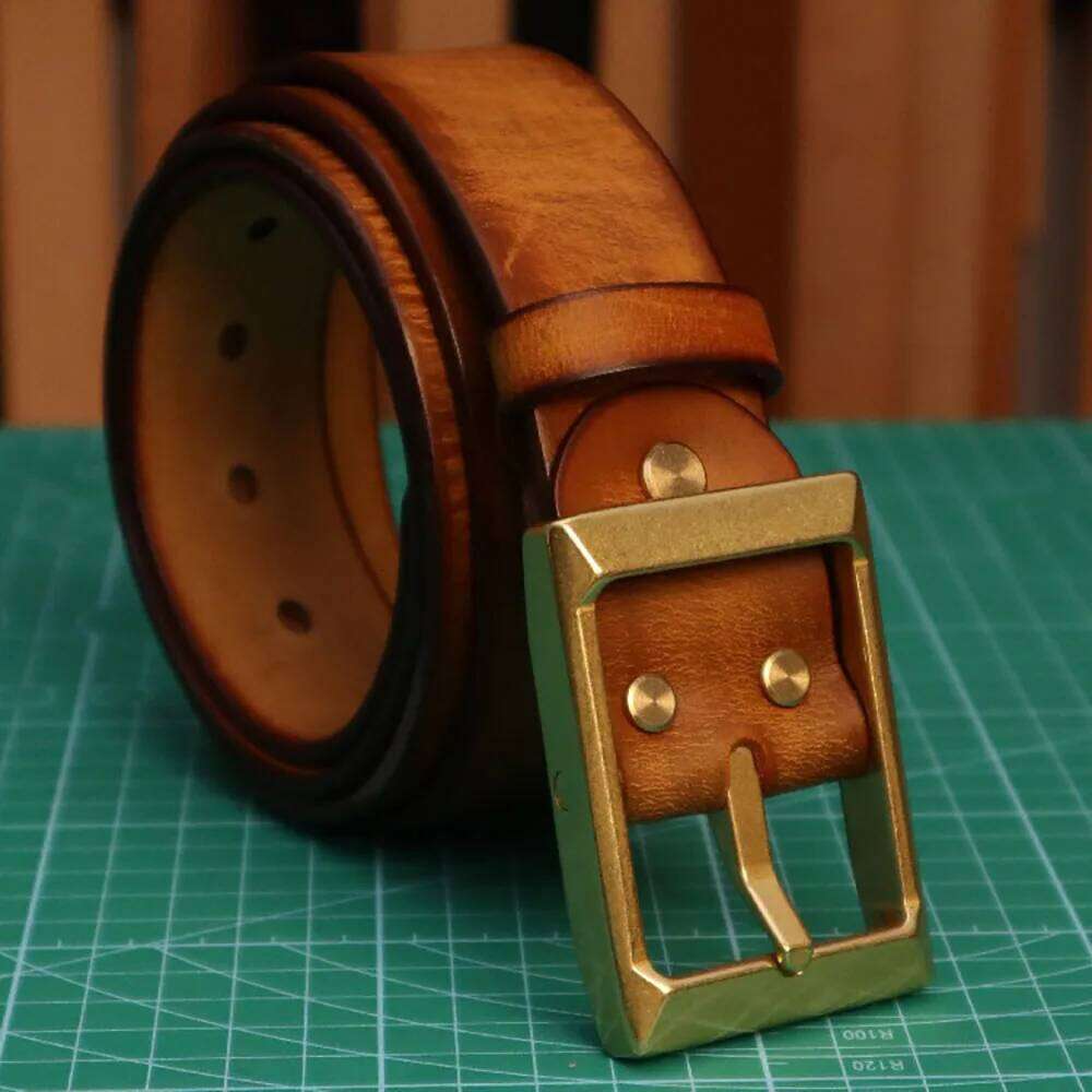 Retro Brass Buckle Handmade Distressed Men's Modern and Versatile Cowhide Amekaji Style Belt S260228