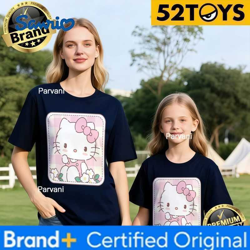 Sanrio 52TOYS Hello Kitty Gingham Print Family T-shirts 2026 Summer 100 Cotton Casual Loose Parent-Child Y2k Tees Single Piece3Pcs H260302