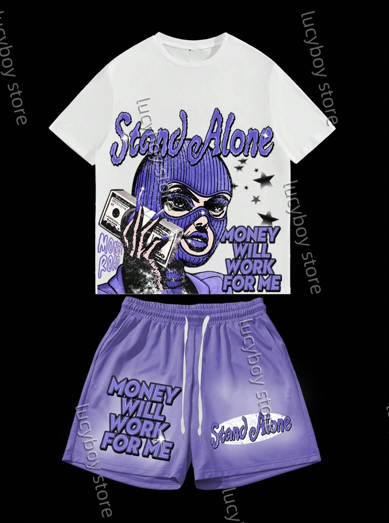 MONEY WILL WORK FOR ME Printed Sport T-shirtshorts Suit Set Menn Tracksuit MENS plus size tracksuit 2 Piece Set Clothes 260227
