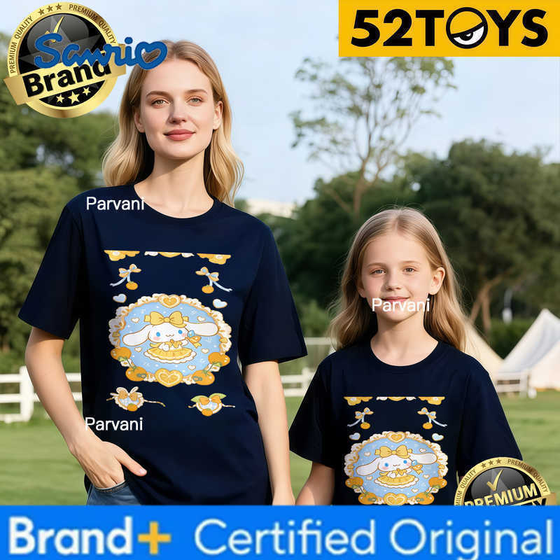 Sanrio 2026 Autumn-Winter Trending Cinnamoroll Orange Print 100 Cotton Parent-Child T-Shirts High Quality Loose Casual Comfortable H260302
