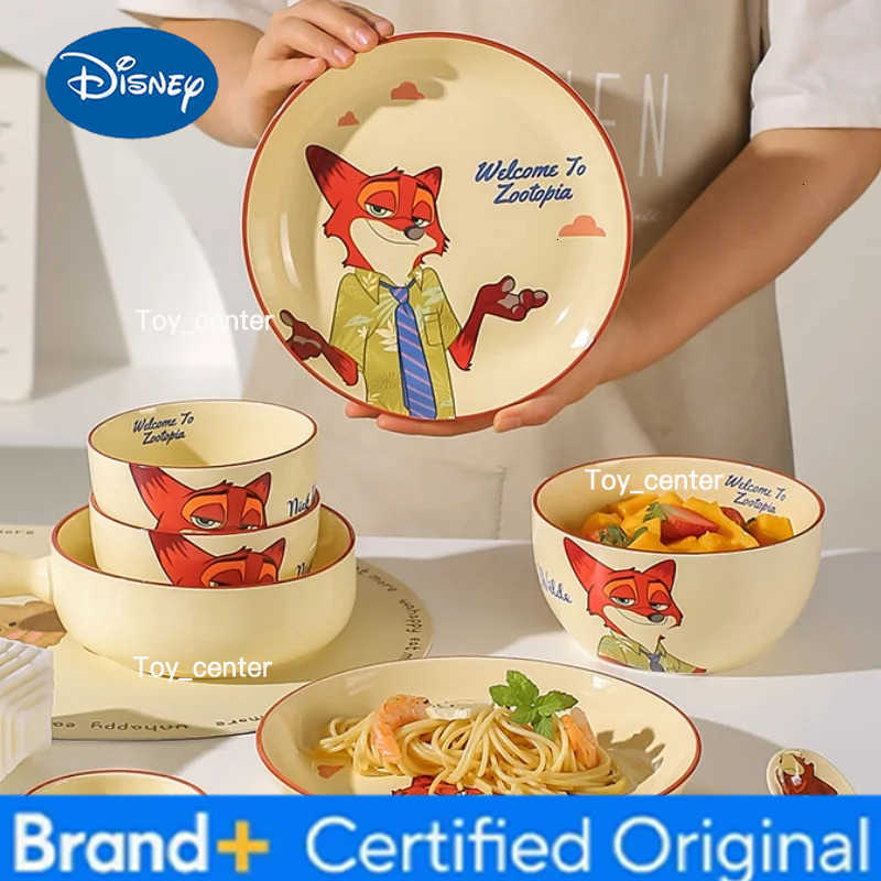 Disney Anime Cartoon Zootopia Nick Judy Wilde Ceramic Tableware Set Household Fox Rabbit Tableware Cute Rice Bowls Dishes Plate H260302
