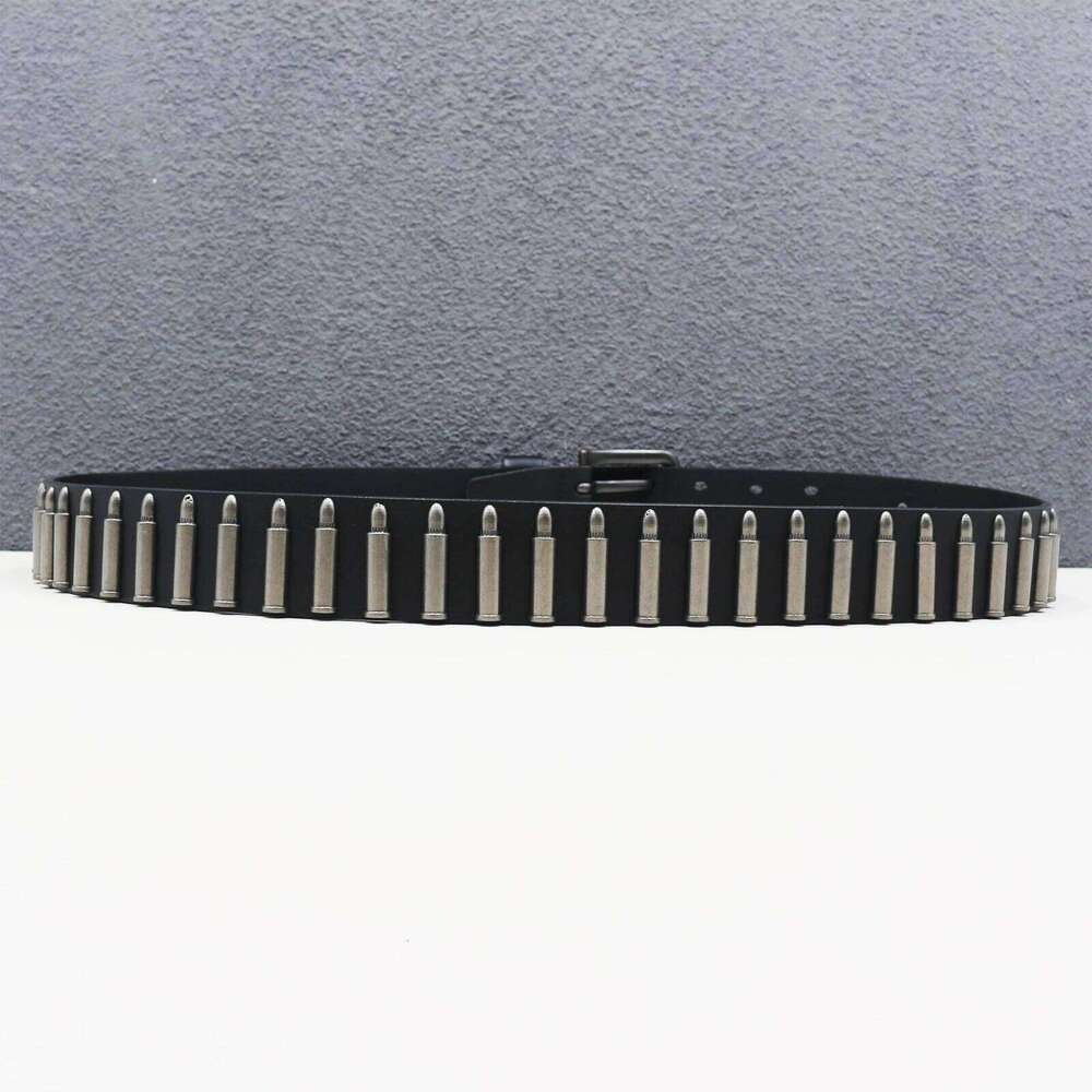 Heavy duty Whole row Simulation bullet Metal Rivet Men&Women's Genuine Leather Belt Punk Rock With Double pin buckle S260228
