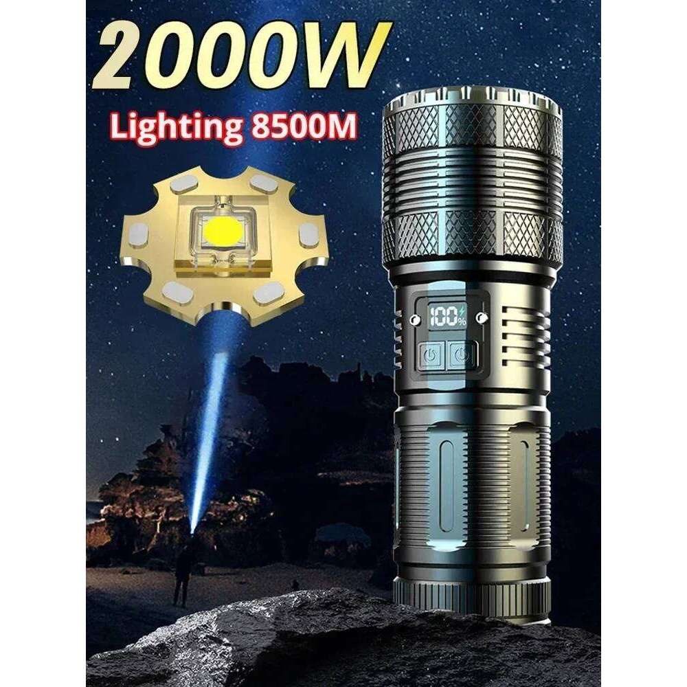 10000M LED Flashlight USB C Rechargeable 8000W Flash Light 9900000000LM Power Flashlights Zoom Tactical Lantern 20000mah battery Z260301