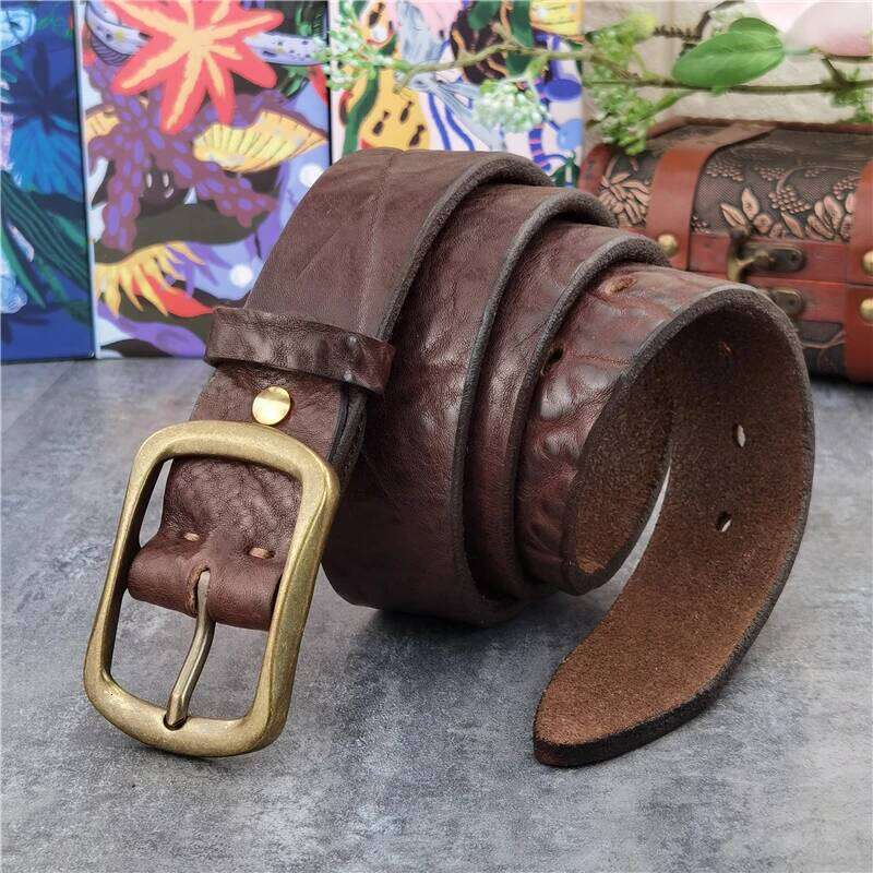 Retro Brass Buckle Super Thick Leather Cowboy Jeans Men's Ceinture Homme Waist Belt For Men MBT0540 S260228