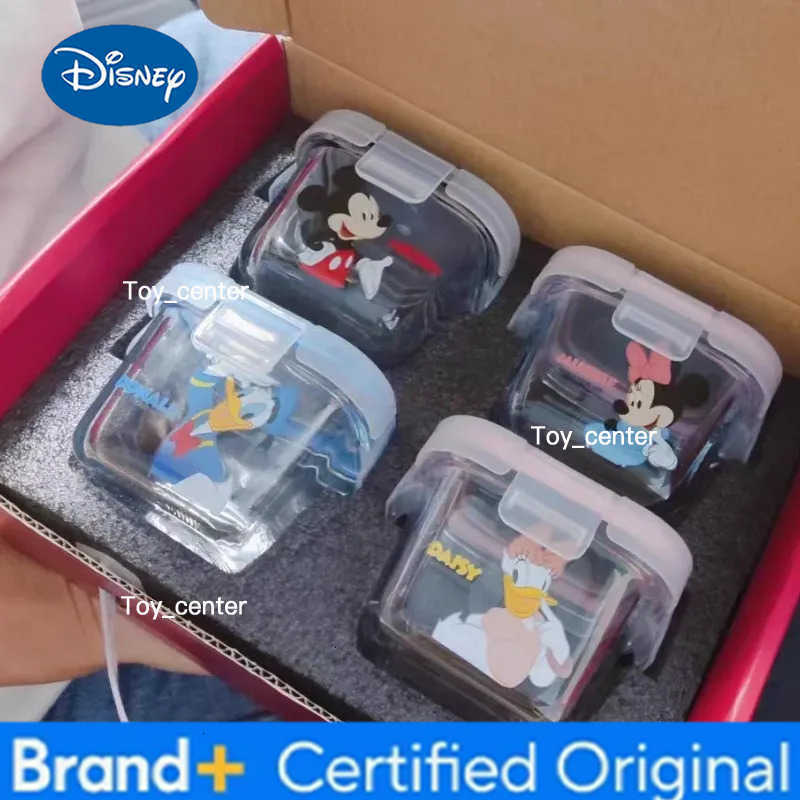 Disney New Mickey Mouse Minnie Borosilicate Glass Lunch Box With Lid Square Microwave Oven Soup Box Cartoon Lunch Box 4pcs Gift H260302