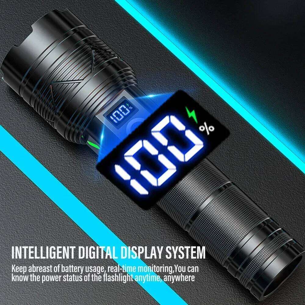 High LED Flashlight Type-c Rechargeable Tactical Zoom Torch Use 26650 Battery Camping Fishing Lantern with Power Display Z260301