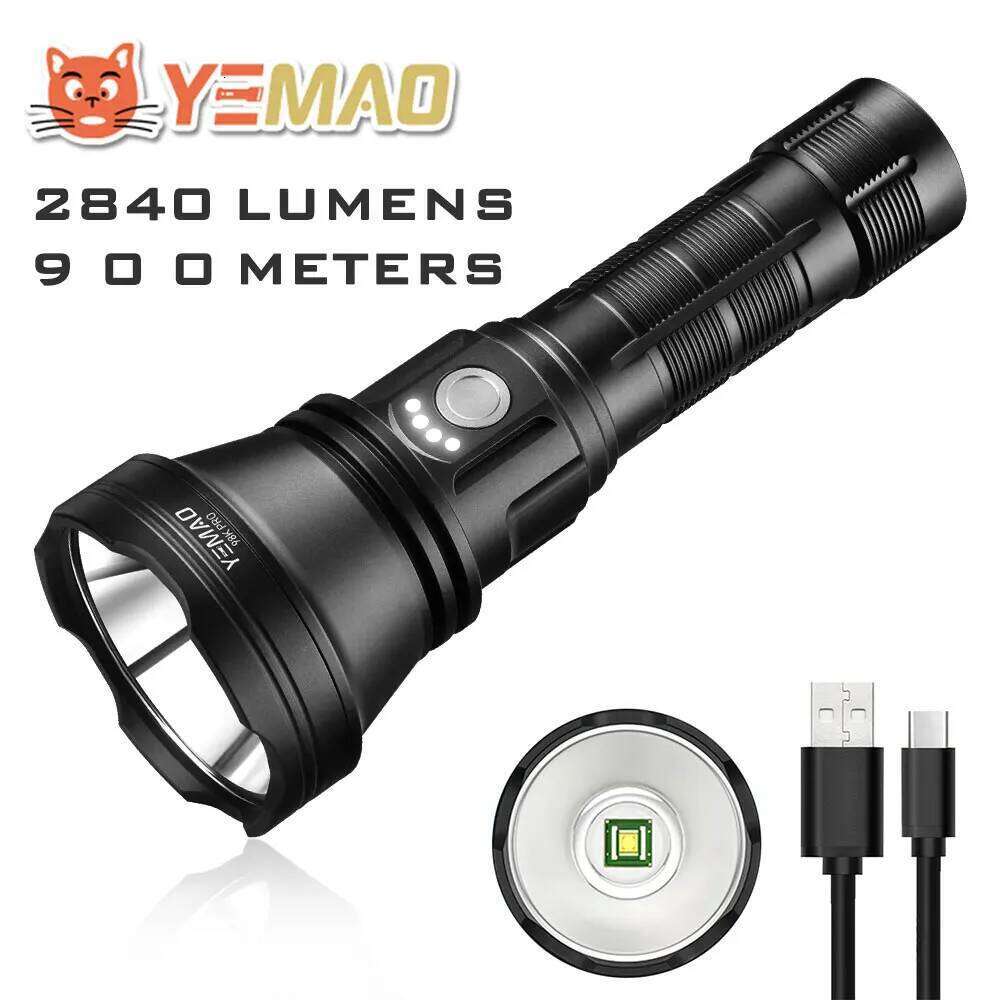 YEMA0 98KPro 2840LM High Rechargeable LED Flashlight With Smart Power Display Portable Waterproof Long Range Torch Z260301