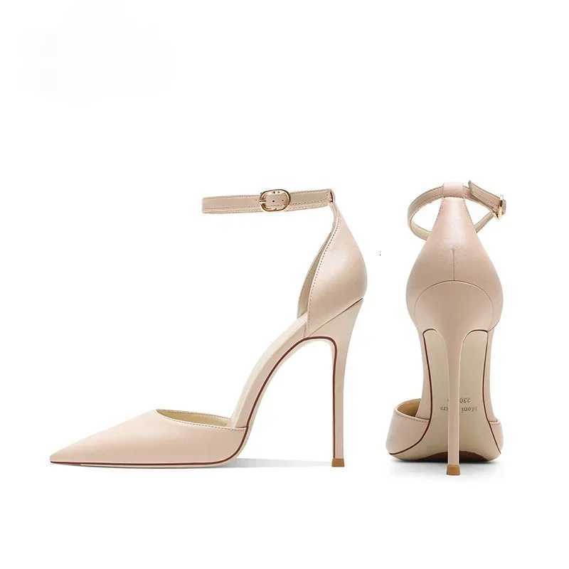 One line strap nude high heels summer new versatile French womens pointed thin heel toe sandals K260302