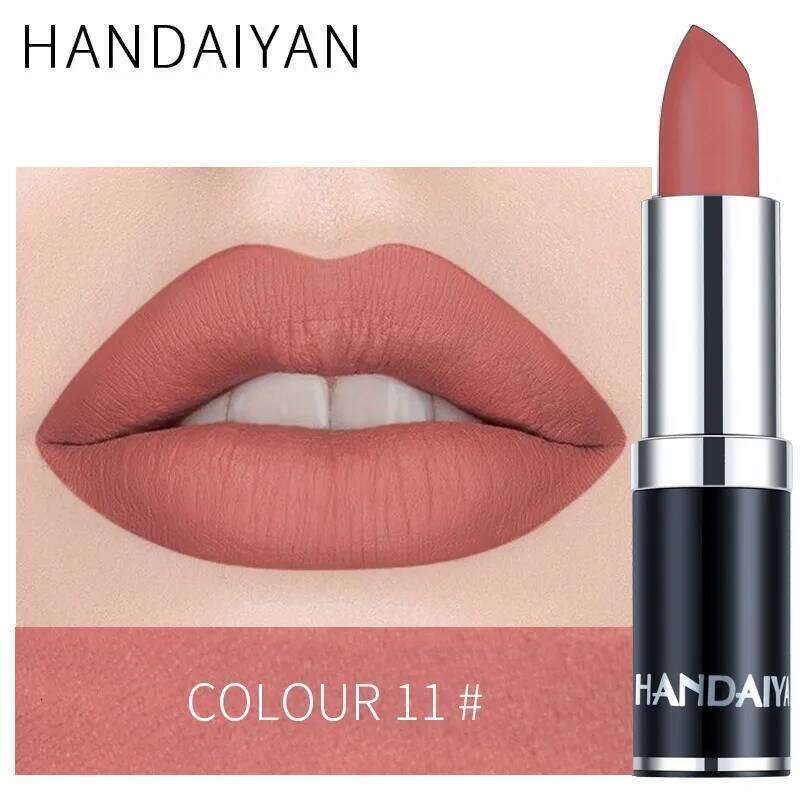 HANDAIYAN 12 Color Velvet Matte Lipstick Sexy Red Pink Tint Non-stick Cup Lip Gloss Moisturizing High Pigment Lips Cosmetics H260302
