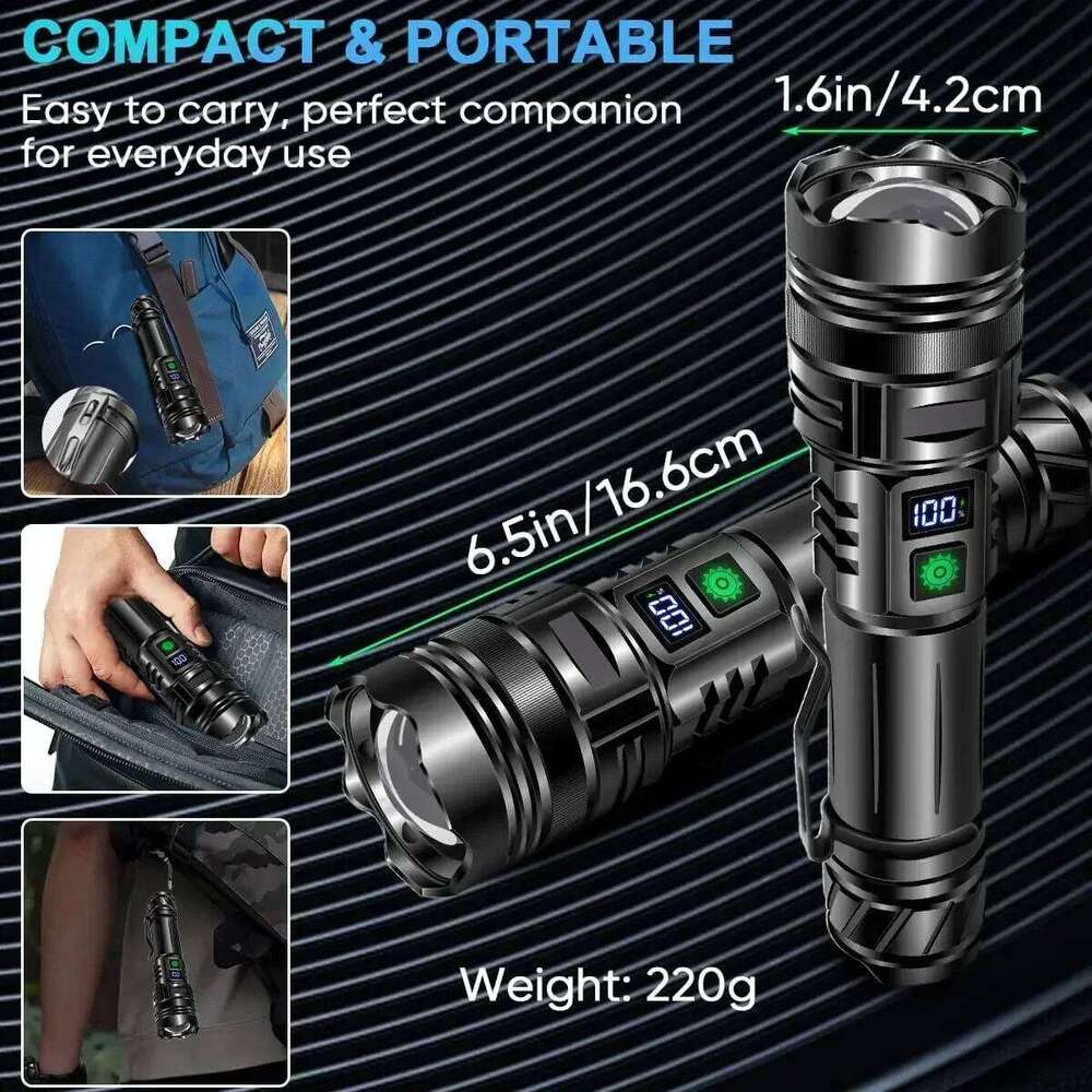 New Outdoor Powerful Rechargeable 5 Modes Super Bright Long Range High-Power White Laser Digital Display Flashlight Z260301